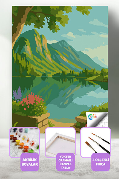 Tuvalle Zirvelerin Yansımaları Sayılarla Boyama Seti, Hobi Seti, 40X50 Tablo,...
