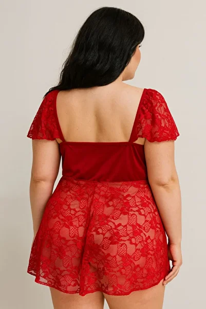 WİYONA Large Size Ribbon Detail Stylish Nightgown with Straps