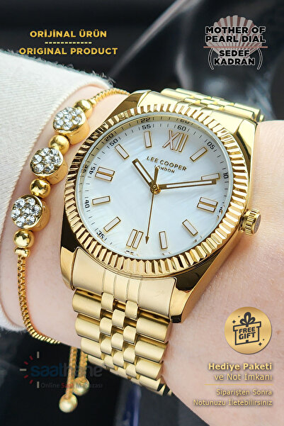 Lee Cooper Steel Golden Dial Gold Color Women's Wristwatch with Original Bracelet Gift
