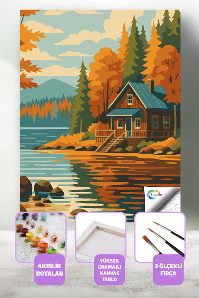 Tuvalle Kızıl Ormanın Sükuneti Sayılarla Boyama Seti, Hobi Seti, 40X50 Tablo,...