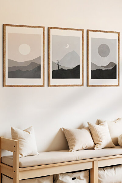 Zevahir Mobilya Dekorasyon Set de pictură MDF cu aspect de cadru din lemn, tematică pentru ciclul zilei, 3 piese