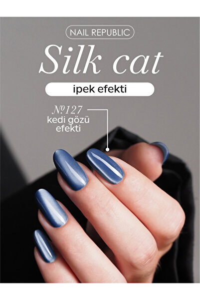 Nail Republic Kalıcı Oje Mavi Premium Silk Cat 127 (10 ml) – Magnetik Etkili,...