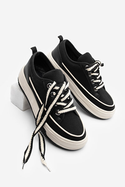 Marjin Dámské tenisky s vysokou podrážkou plátěná látka šněrovací sportovní obuv Hesna černá