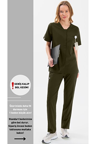 SAR TEKSTİL Refresh Kadın Haki Takım - Likralı Doktor Hemşire Forması Cerrahi...