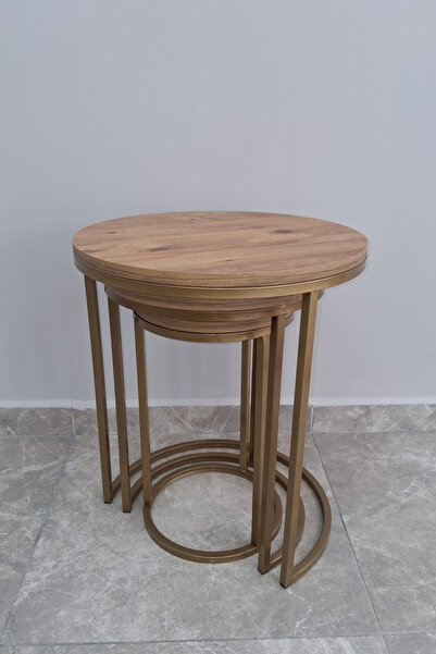 Rondela Collection C Zigon Sehpa 3lü Gold Eskitme Atlantik Çam