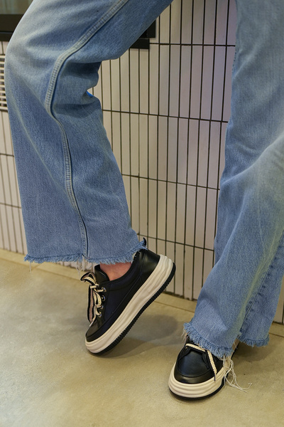 Marjin Kadın Sneaker Kalın Taban Spor Ayakkabı Rova Siyah