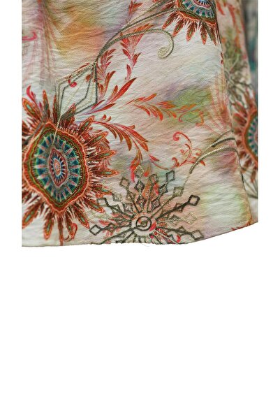 Sezgi Tekin Embroidery Detail Patterned Orange Dress