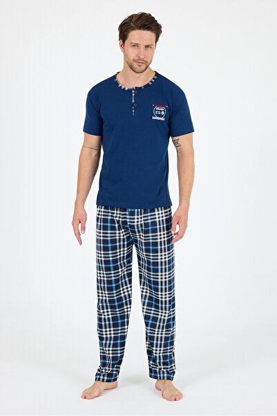 LadyMina Pijama Men's Plaid Short Sleeve Pajamas Suit