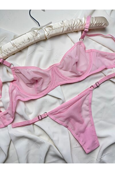 ROZENİN LINGERIE Set sutien din tul simplu fără cupe cu sârmă (sutien-tanga)