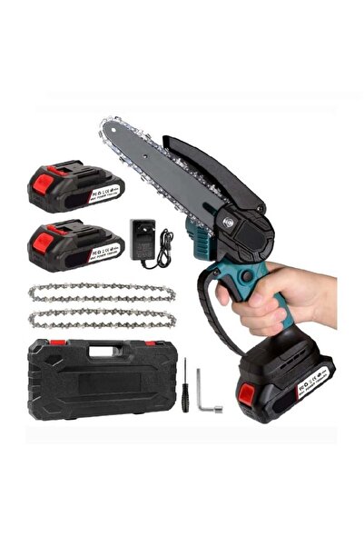 divendi-ro Mini drujbă electrică fără fir cu 2 lanțuri, 2 baterii de 1300 mAh, lamă de 4" și putere de 3000 W