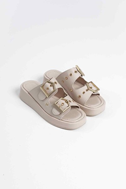 Zerenyus Glos Premium Double Buckle Beige Women's Slippers