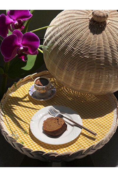 Bohodella Rattan Bambu Hasır Kek Fanusu ve Sunumluk Servis Seti