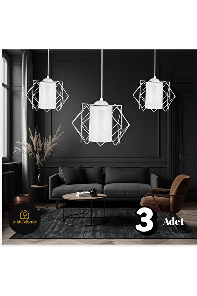 MHK Collection 3 adet Prizma Beyaz Mikalı Beyaz Sarkıt Avize