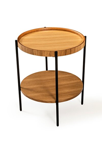 LAGOMA Harmonia Yuvarlak Yan Sehpa Ahşap Raf Metal Ayak