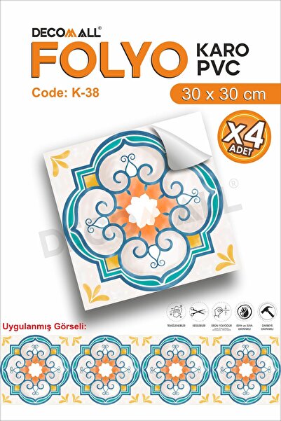 DECOMALL K-38 Kendinden Yapışkanlı FOLYO Suya Dayanıklı Mutfak Banyo Zemin Kaplama 30x30cm (Laminasyonlu)