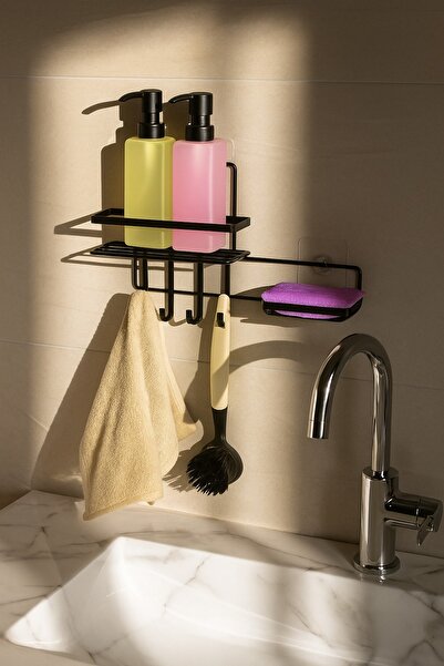 Magic Objects حامل صابون سائل لاصق بخطاف أسود غير لامع، حامل منظفات من الفولا...