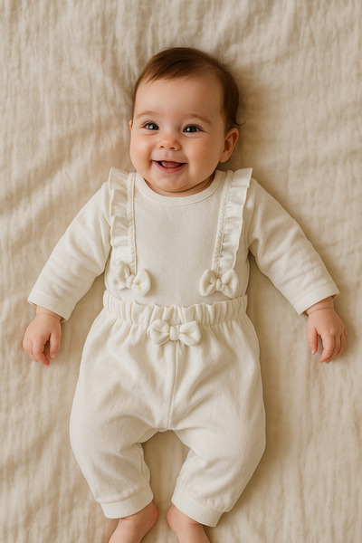 Bond Bestie Baby Velvet Set 2 Piece Newborn Bodysuit & Pants Long Sleeve Bow Detail Velvet Outfit