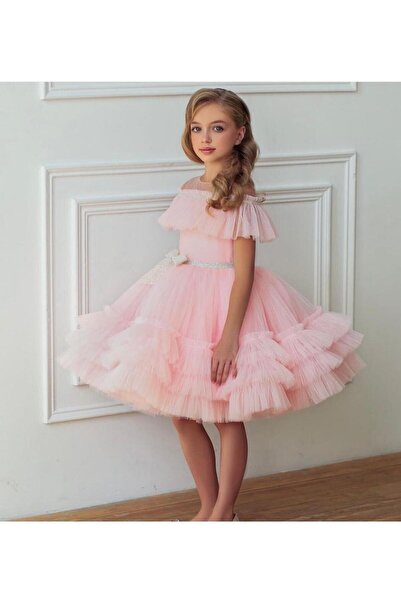 Da&Mira Kız Çocuk Toz Pembe Renk Doğum Günü Parti Özel Gün Elbisesi