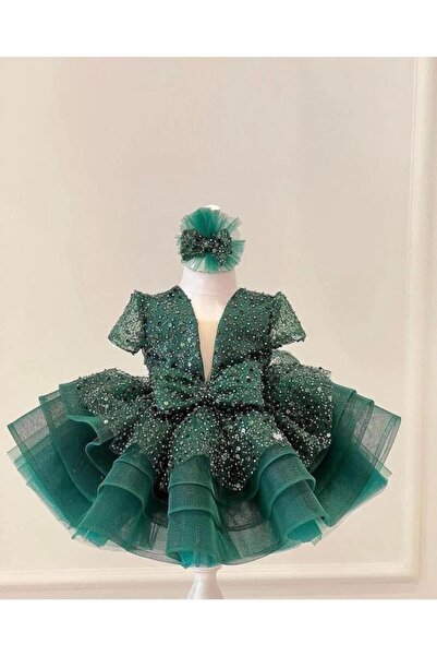 Da&Mira Kız Çocuk Yeşil Renk Doğum Günü Parti Özel Gün Elbisesi