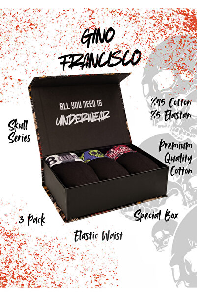 Gino Francisco Erkek Boxer 3'lü Paket Pamuklu Skull Serisi Kuru Kafa Desenli ...