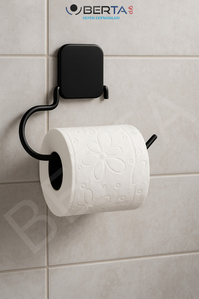 Berta Hijyen Kare Yapışkanlı Siyah Kapaksız Tuvalet Kağıtlığı Wc Kağıtlık Tutucu - Delmeye Son!