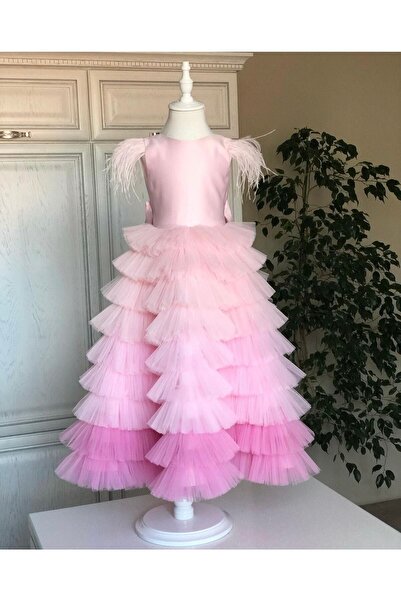 Da&Mira Kız Çocuk Pembe Renk Doğum Günü Parti Özel Gün Elbisesi