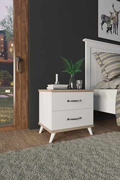 AEKA Ae-2029 Inci 2 Çekmeceli Beyaz Komodin 49 Cm, Ayaklı