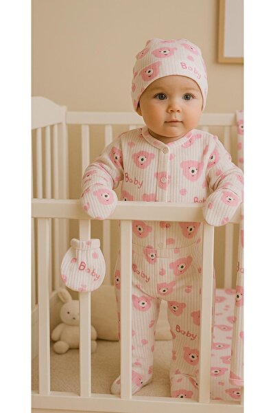 anne dokunuşu gibi KUZUM BEBE Pink 5-Piece Corded Organic Fabric Baby Set Hos...