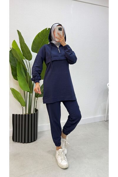 BURCU TESETTÜR طقم بدلة رياضية بسحاب أمامي نصف Trn1019