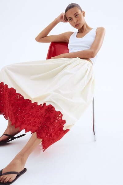 H&M Nakış İşlemeli Poplin Etek