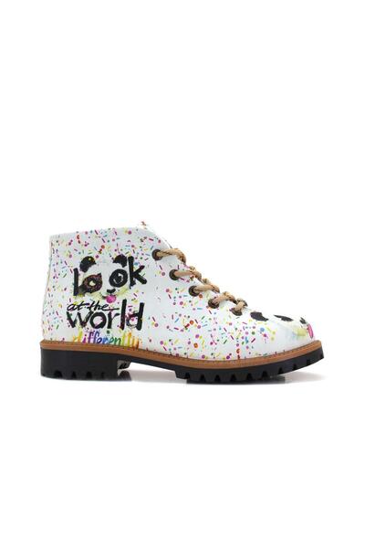 Goby Sevimli Pandalar Baskılı Kadın Beyaz Kısa Bot