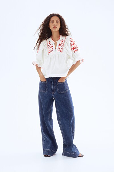 H&M İşlemeli ve Pamuklu Bluz