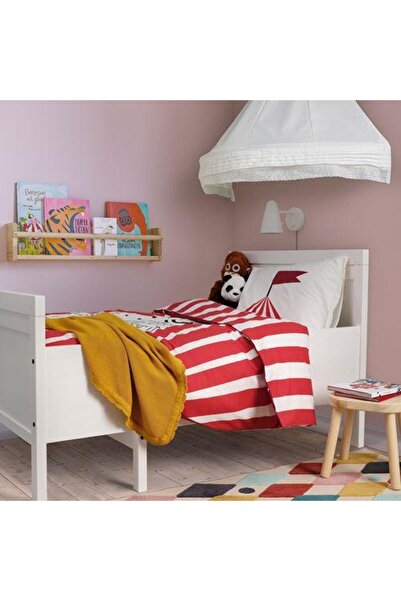 IKEA Tek Kişilik Çocuk Nevresim Takımı Desenli 150x200/50x60 cm Çift Taraflı MeridyenDukkan Kırmızı-Beyaz