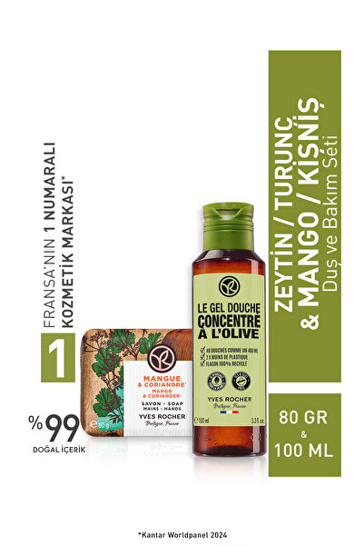 Yves Rocher Canlandırıcı Zeytin-Turunç ve Mango Esintili Duş ve Bakım Seti-99...