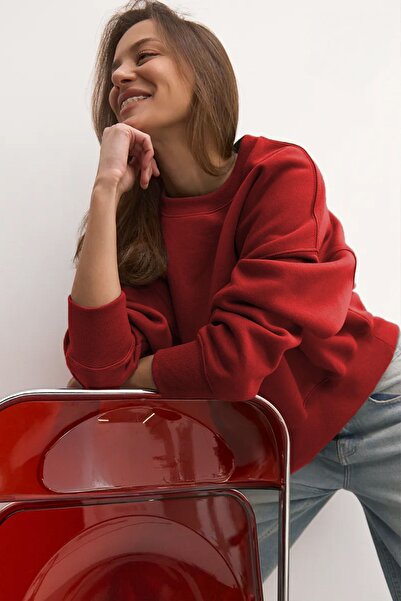 COMBİNE MİCHAİL Γυναικείο φούτερ μπορντό Basic Crop Cut