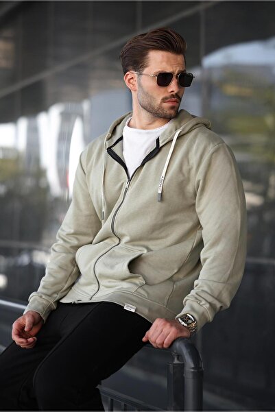 Madmext Μέντα φούτερ με κουκούλα με πράσινο φερμουάρ 6161