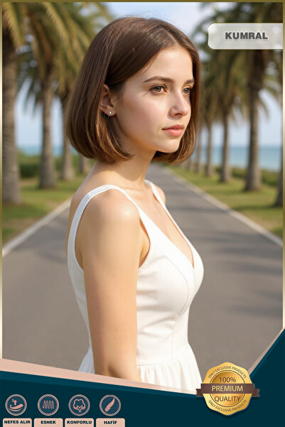 KONAK PERUK Fiber Sentetik Peruk Perçemsiz Kısa Düz - Kumral