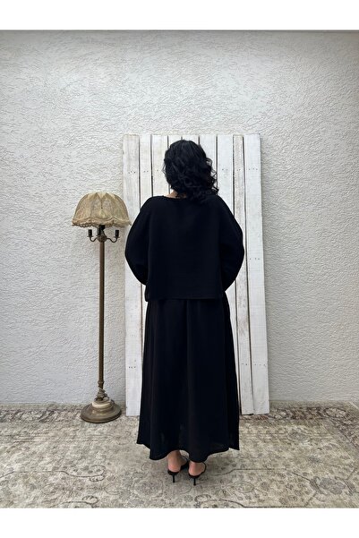KÜÇÜĞÜM BUTİK Black Muslin Casual Blouse and Flared Skirt Set (Set of 2)