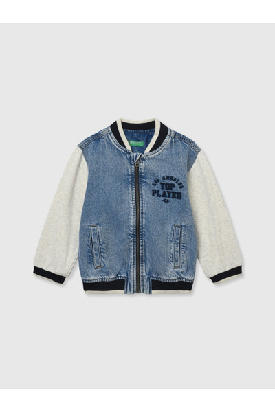 Benetton Jachetă bomber din denim pentru băieți 1-6 ani Albastru