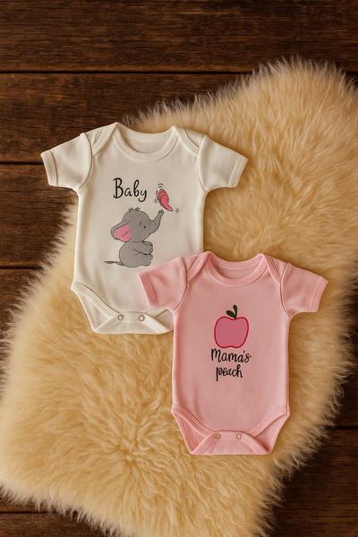 MADALİNA 100% Cotton Elephant Printed Baby Girl Short Sleeve Body