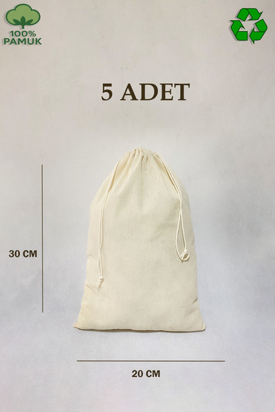 APRENDİ %100 Pamuk Ham Bez Kese 20x30 Cm – 5’li Set | Doğal Bez Torba | Çekme İpli Organizer