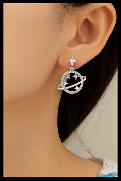 MAZEN Non-Tarnish Galaxy Juping Earrings |   Special Product |   Sparkling Silver Color Design with Stones |   Modern and Stylish