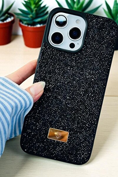 KVK PRİVACY iPhone 16 Pro Uyumlu – Elmas Tasarımlı, Siyah Taşlı, Işıltılı Pır...