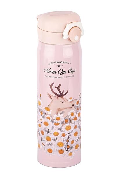 Tantitoni 050-01-PEMBE SARI ÇİÇEK DESENLİ PASLANMAZ ÇELİK TERMOS 500ML