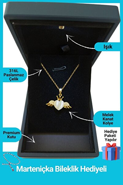 SeyCey.co في صندوق مضاء ممتاز | قلادة القلب المجنح | فولاذ 316 لتر - غير قابل للتشويه | هدية المرأة