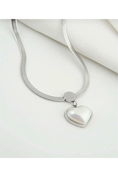 Kuşkaya Ticaret قلادة قلب من اللؤلؤ البندقي مع سلسلة إيطالية |   هدية عيد الح...