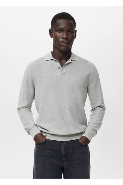 MANGO Man Mikro yapılı pamuklu polo kazak