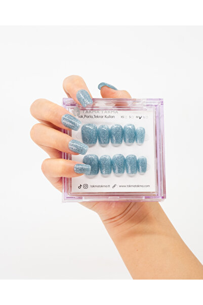 Takma Takma L Beden 10'lu Mavi Kısa Badem TT1244 Tekrar Kullanılabilir Protez...