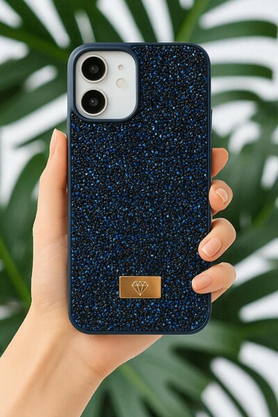 KVK PRİVACY iPhone 11 Uyumlu – Elmas Tasarımlı, Lacivert Taşlı, Işıltılı Pırlanta Silikon Kılıf
