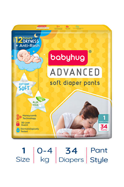 Babyhug حفاضات أطفال ناعمة متطورة، مقاس 1 - 34 قطعة